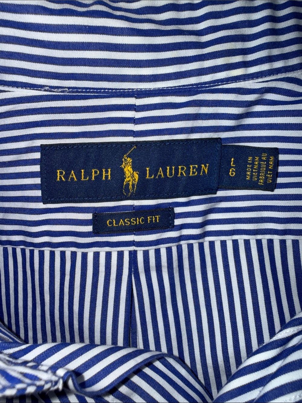Ralph Lauren Men’s Large Classic Fit Navy White Striped Button-Down Shirt - Picture 3 of 3